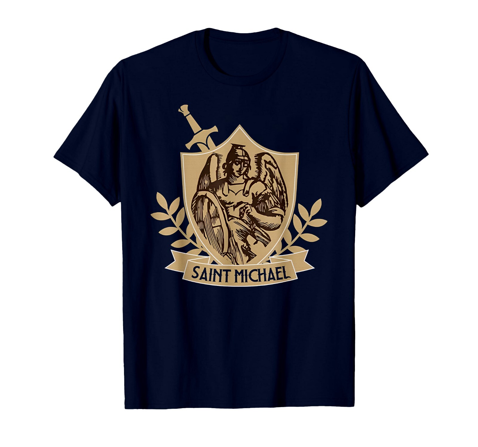 NEW! St. Saint Michael Catholic Shield MANY COLOR OPTIONS T-Shirt – MADE IN USA