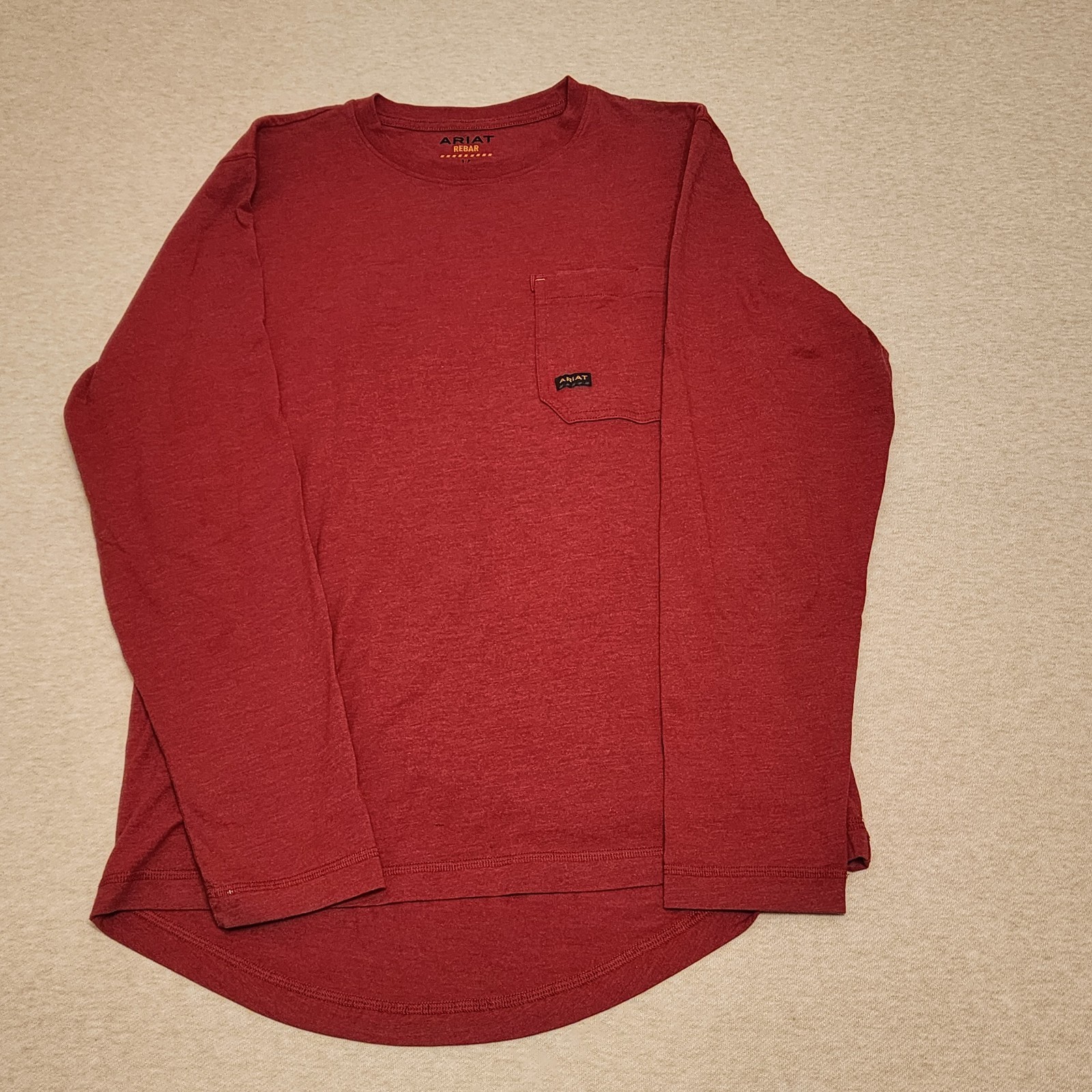 Ariat Rebar Long Sleeve Work Shirt Red, Flag Graphic on Back Mens Small *FLAW*
