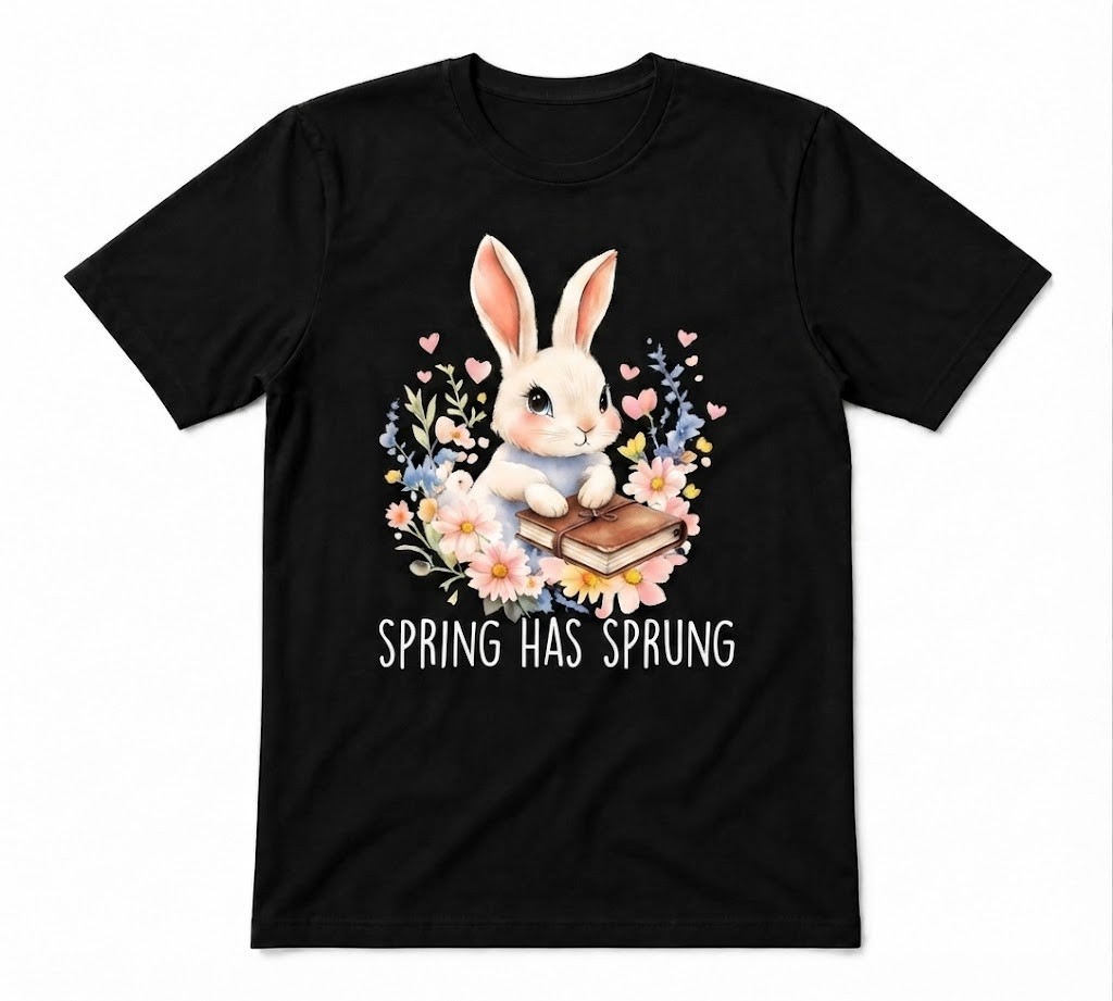 Flowers Easter Bunny Spring Apparel Rabbit Unisex Black T-shirt