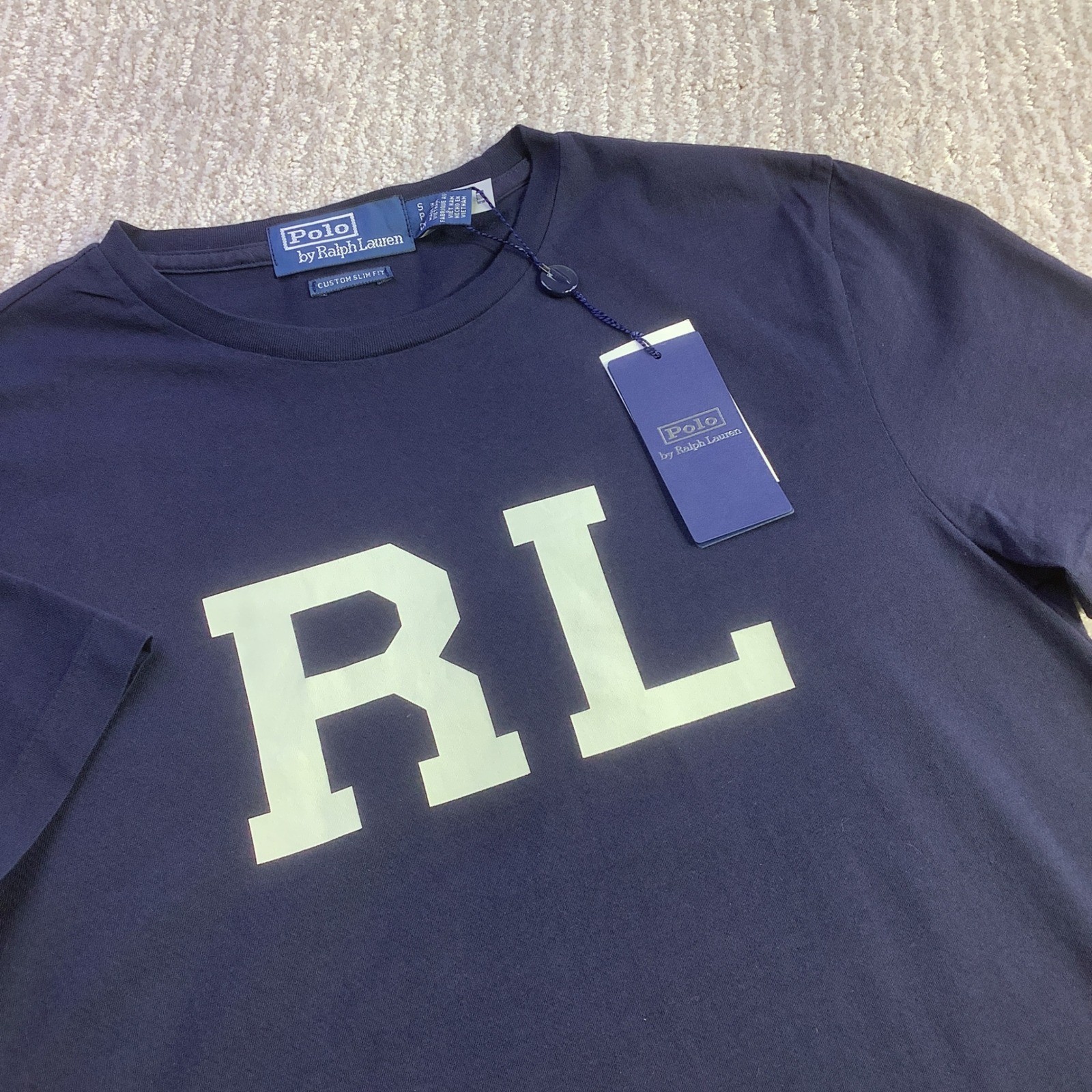 Polo Ralph Lauren Mens Custom Slim Fit RL Graphic T-Shirt Navy Blue Small NWT
