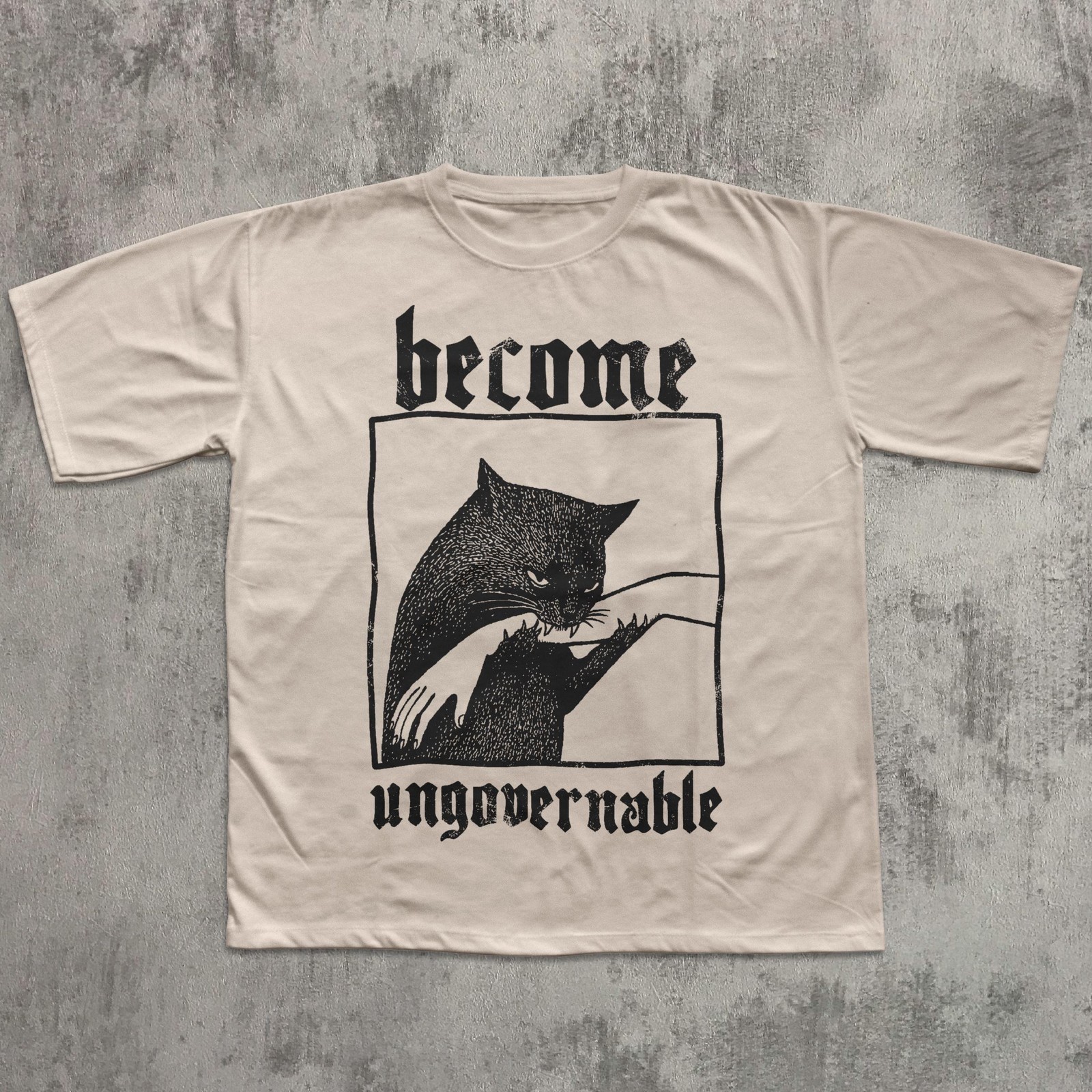 Become Ungovernable Cat Biting Hand Funny Graphic T-Shirt Unisex