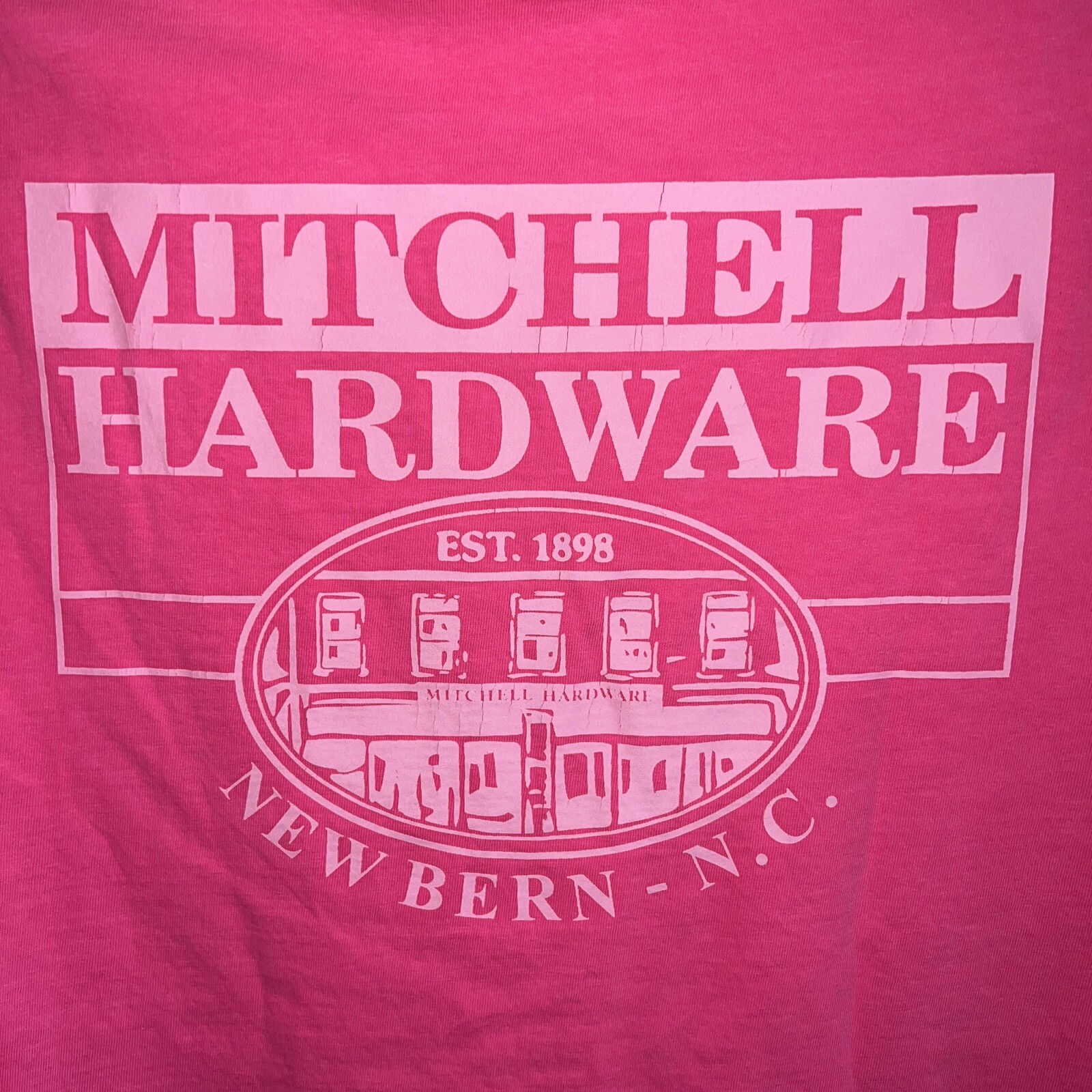 New Bern NC S Tee Shirt Mitchell Hardware Comfort Colors neon pink