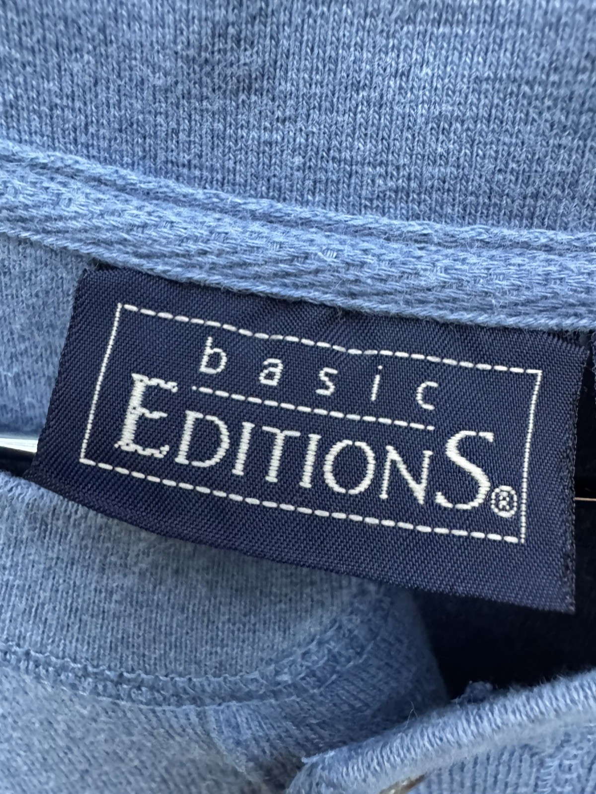 Vintage Basic Editions Blue Henley Shirt Grunge Boxy Preppy 100% Cotton Y2K 90s