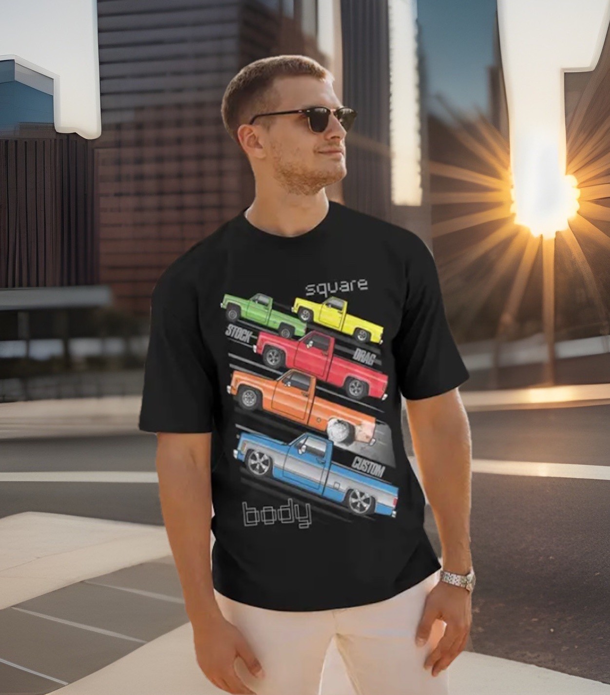 Mens Large Square Body Pickup T-shirt Shirt Truck Black 🛻