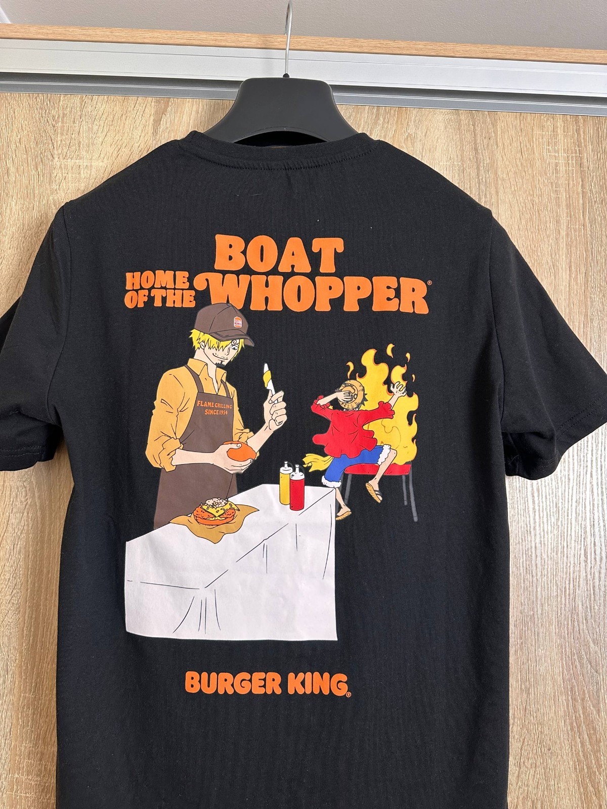 One Piece x Burger King Flame Grilling T Shirt Anime Japan Mens Size L Black