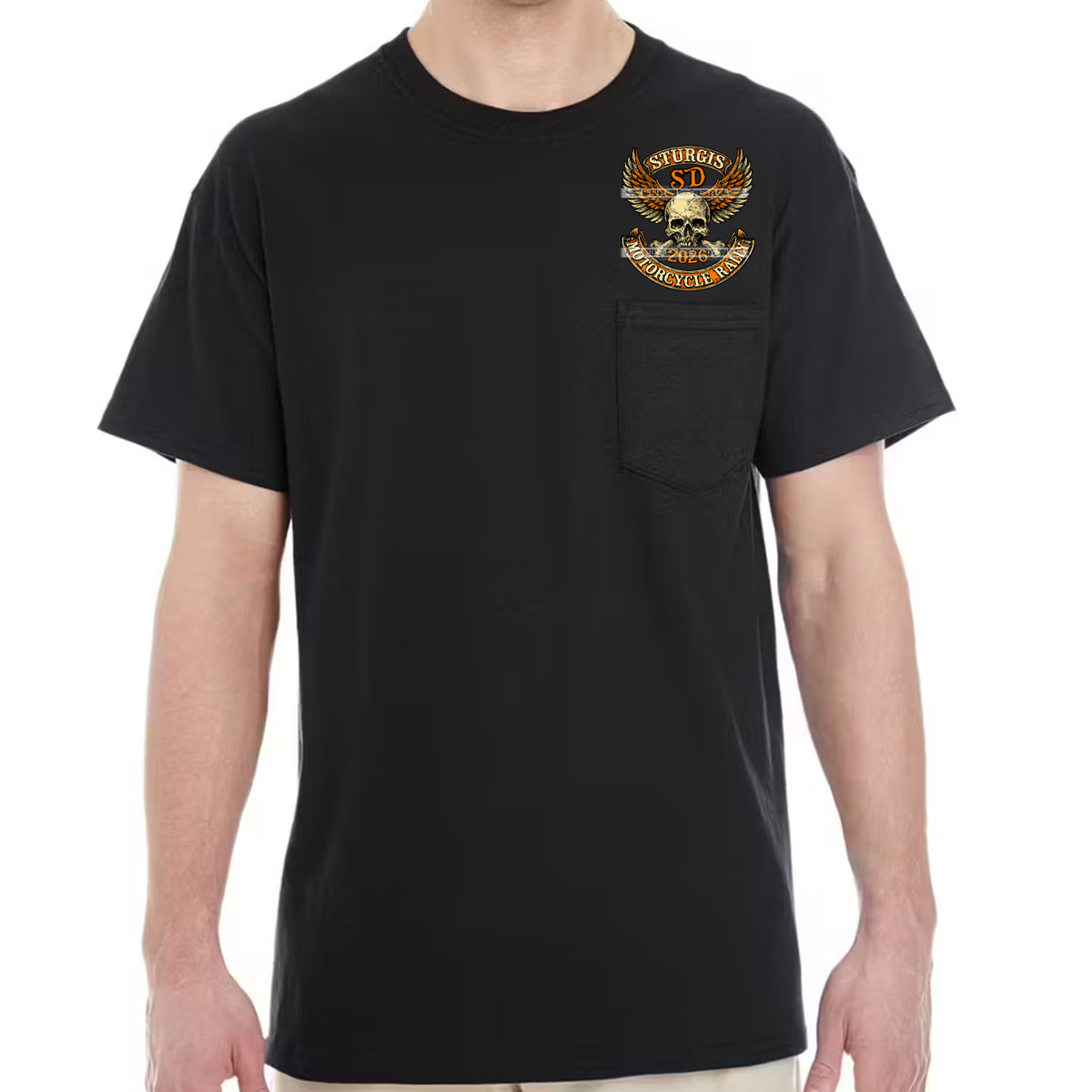 Pocket T-Shirt 2026 Sturgis Motorcycle Rally Skull Banners No Harley