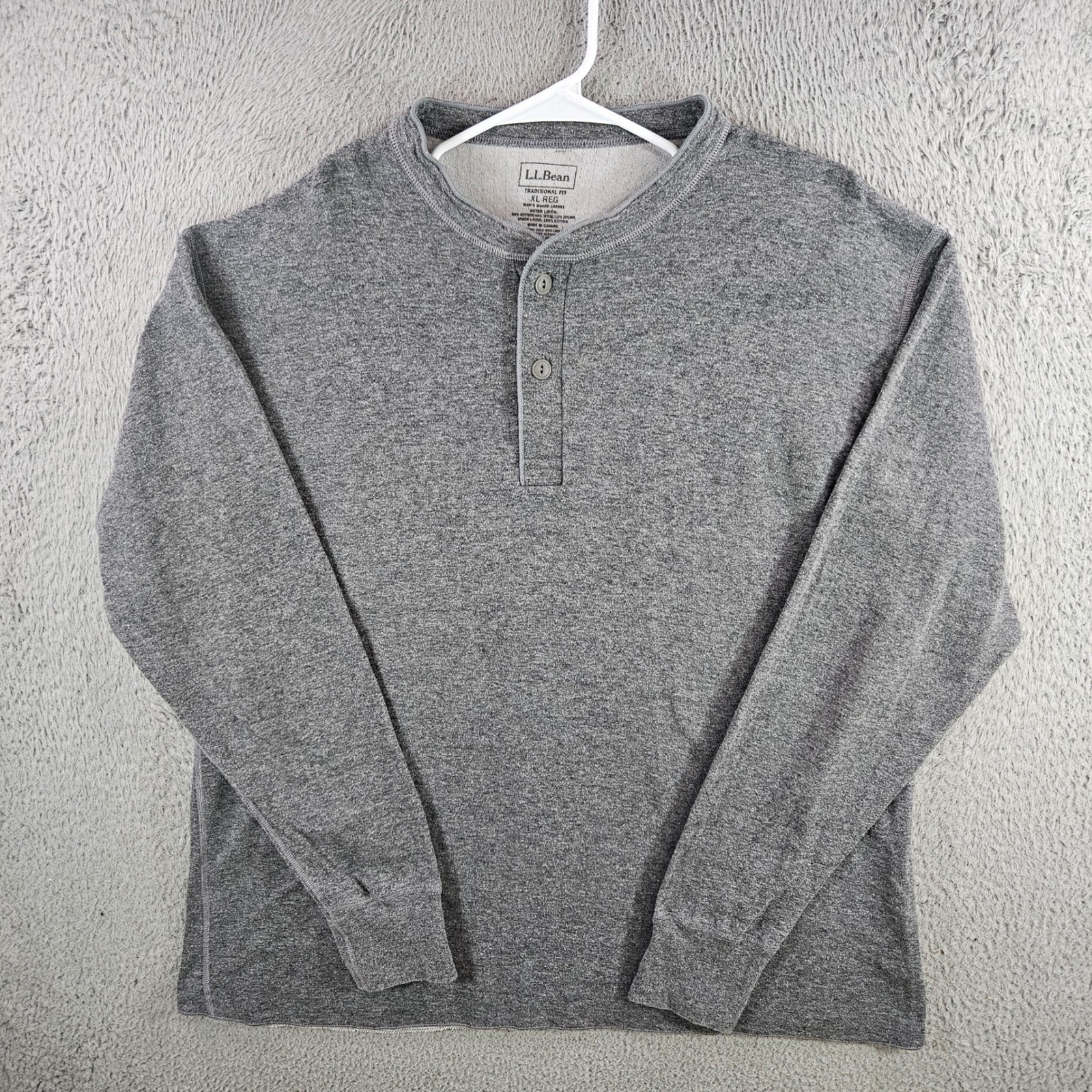 LL Bean Mens XL Henley Shirt Gray Wool Blend Dual Layer Traditional Fit