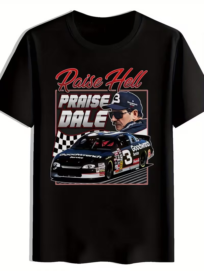 Raise Hell Praise Dale Racing Graphic Men’S T-Shirt – Black Casual Crew Neck Tee