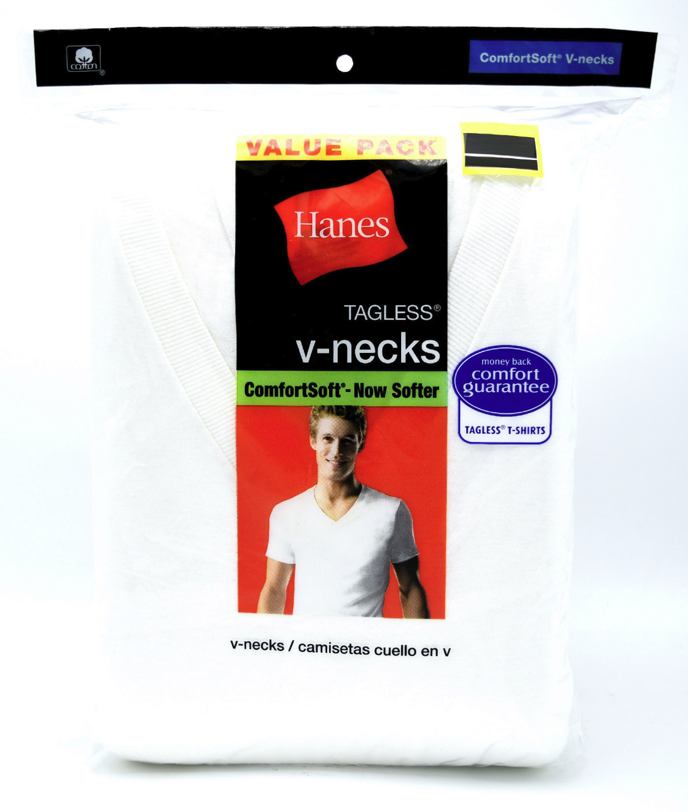 7 Hanes White Small S 34-36 Inch V-Neck T-Shirts Tagless ComfortSoft P 85-90 CM