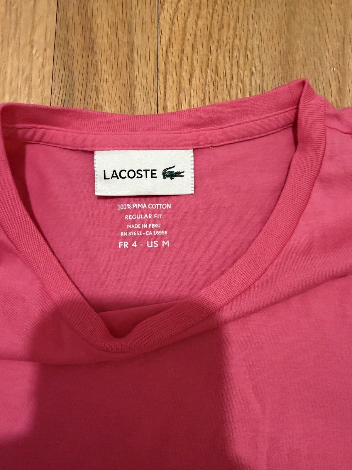 Lacoste Men’s Crew Neck Pima Cotton Jersey T-Shirt, Pink, M (Used).