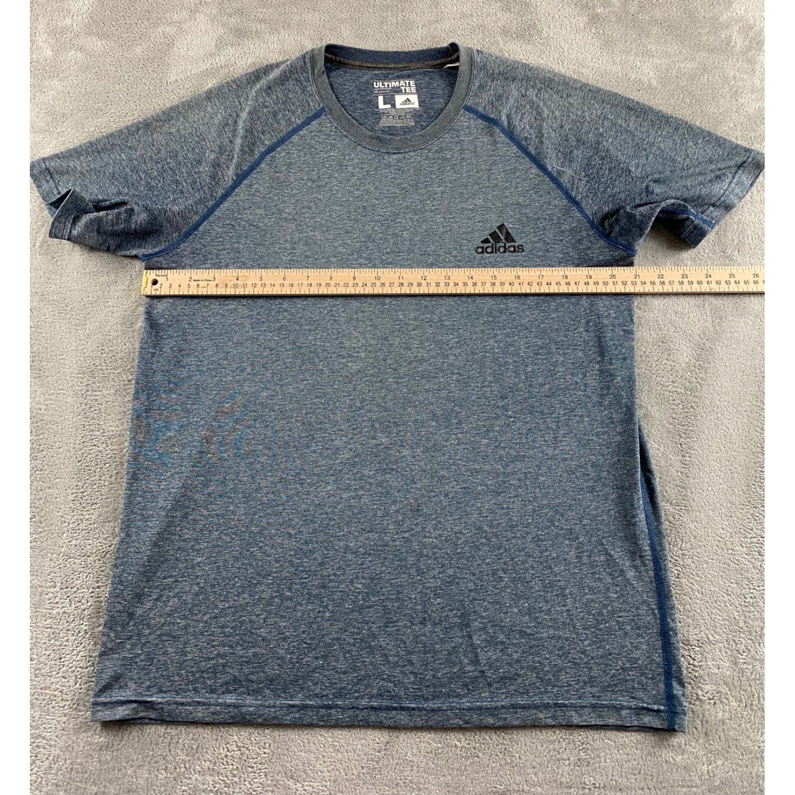 Adidas Ultimate Tee Mens Large Blue Heathered Performance Athletic T-Shirt Logo