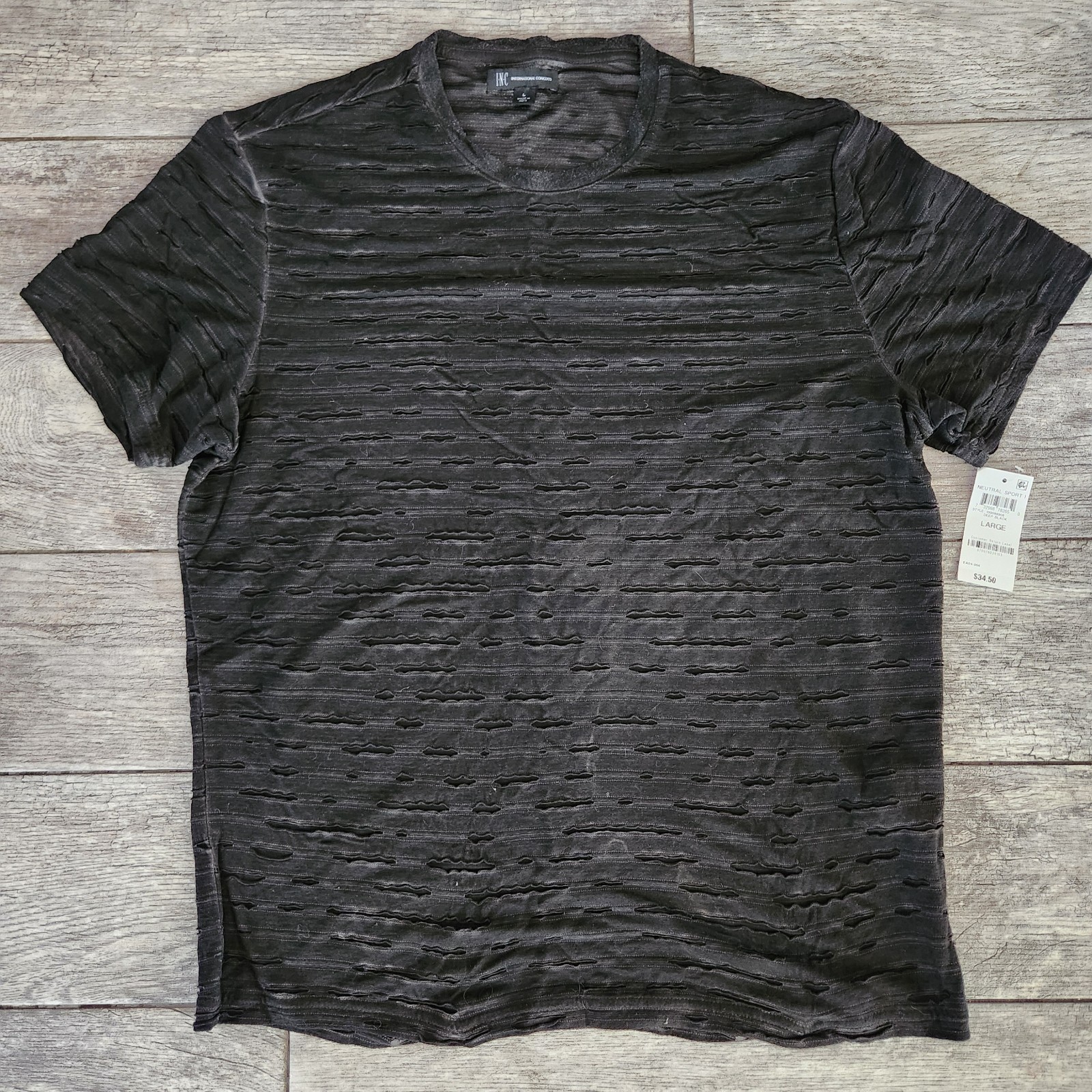 Inc International Concepts Distressed T Shirt Mens Deep Black New Size Large