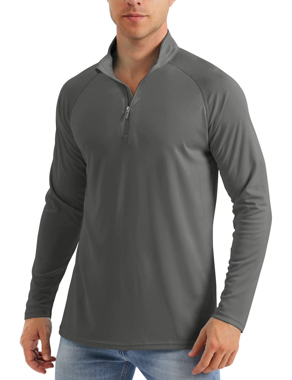 Mens Long Sleeve Shirt 1/4 Zip Sun Protection Shirts UPF 50+ Outdoor Hiking Tops
