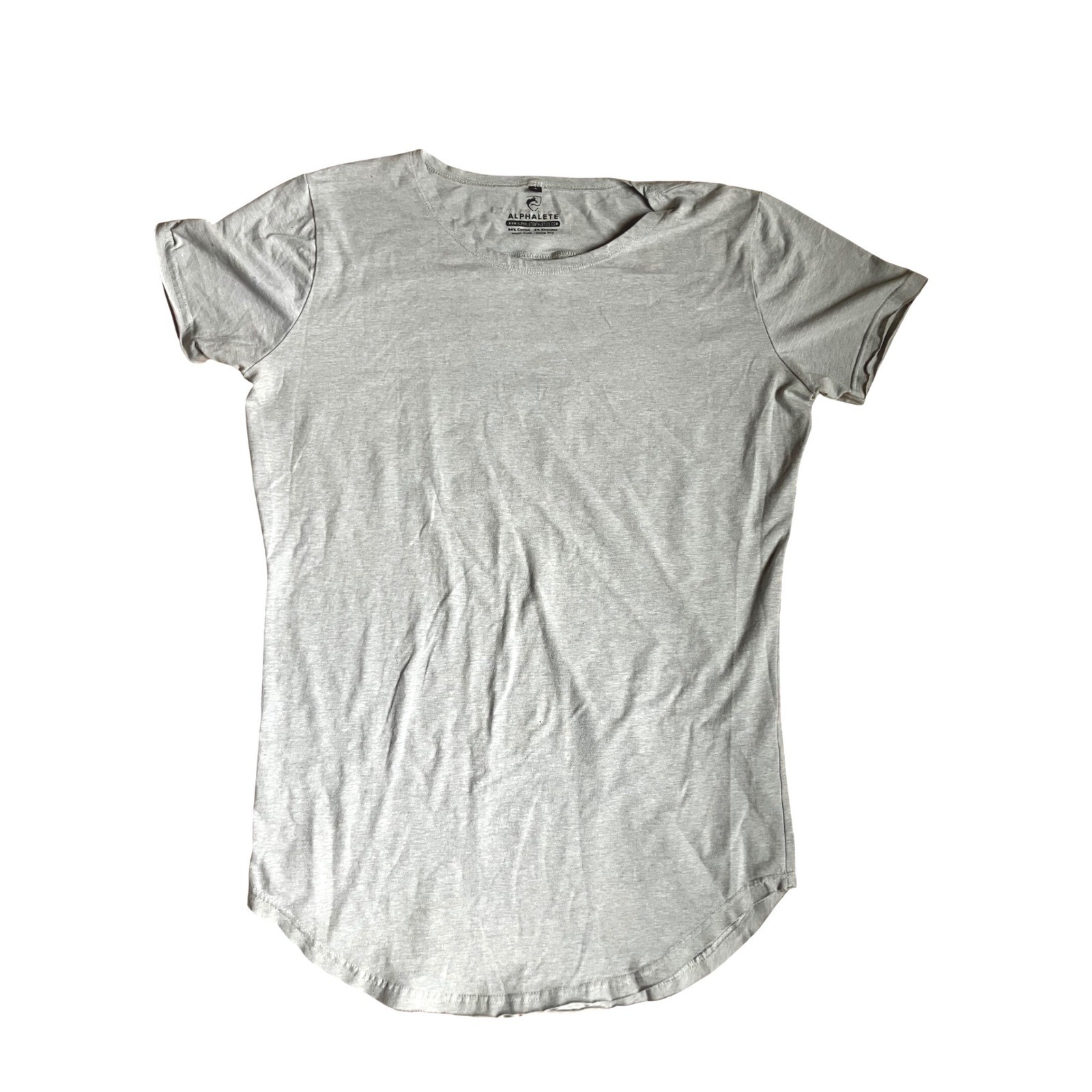 Alphalete Mens Scoop Neck Curved Scallop Hem T-Shirt Heather Grey Large