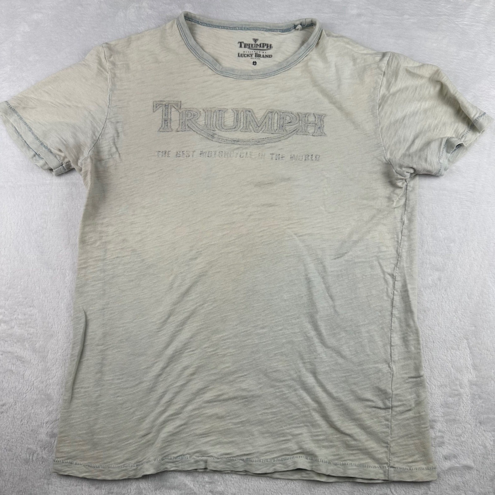 Lucky Brand Mens Medium Triumph Motorcycles Graphic T-Shirt Gray Slub Knit Tee