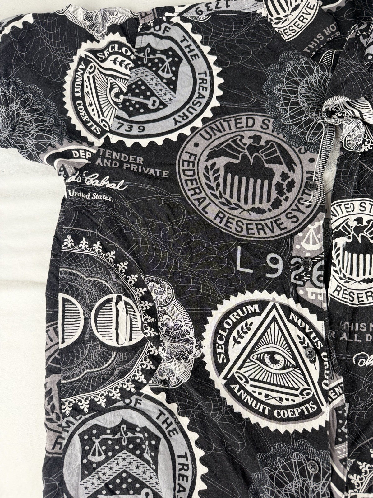 Vintage All Over Print National Reserve Money Black Mens L