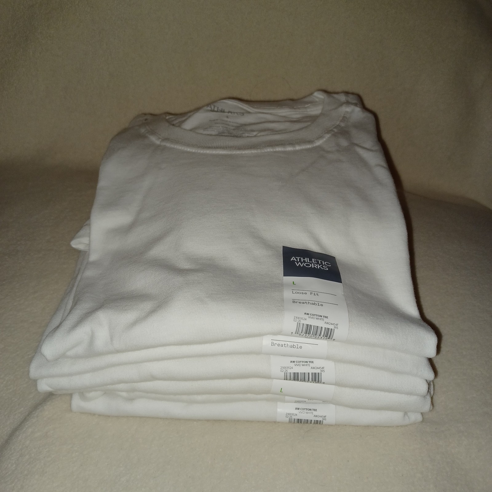6-Pk Athletic Works Men’s L Cotton White T-Shirts Short Sleeves Loose Fit (HL)