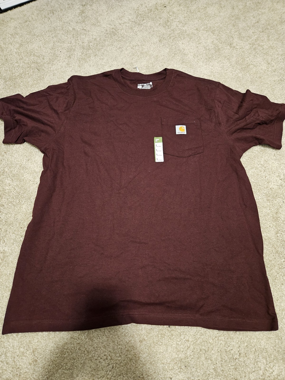 Carhartt Men’s Brown Solid Logo Pocket Loose Fit Crew Neck T-Shirt Size L