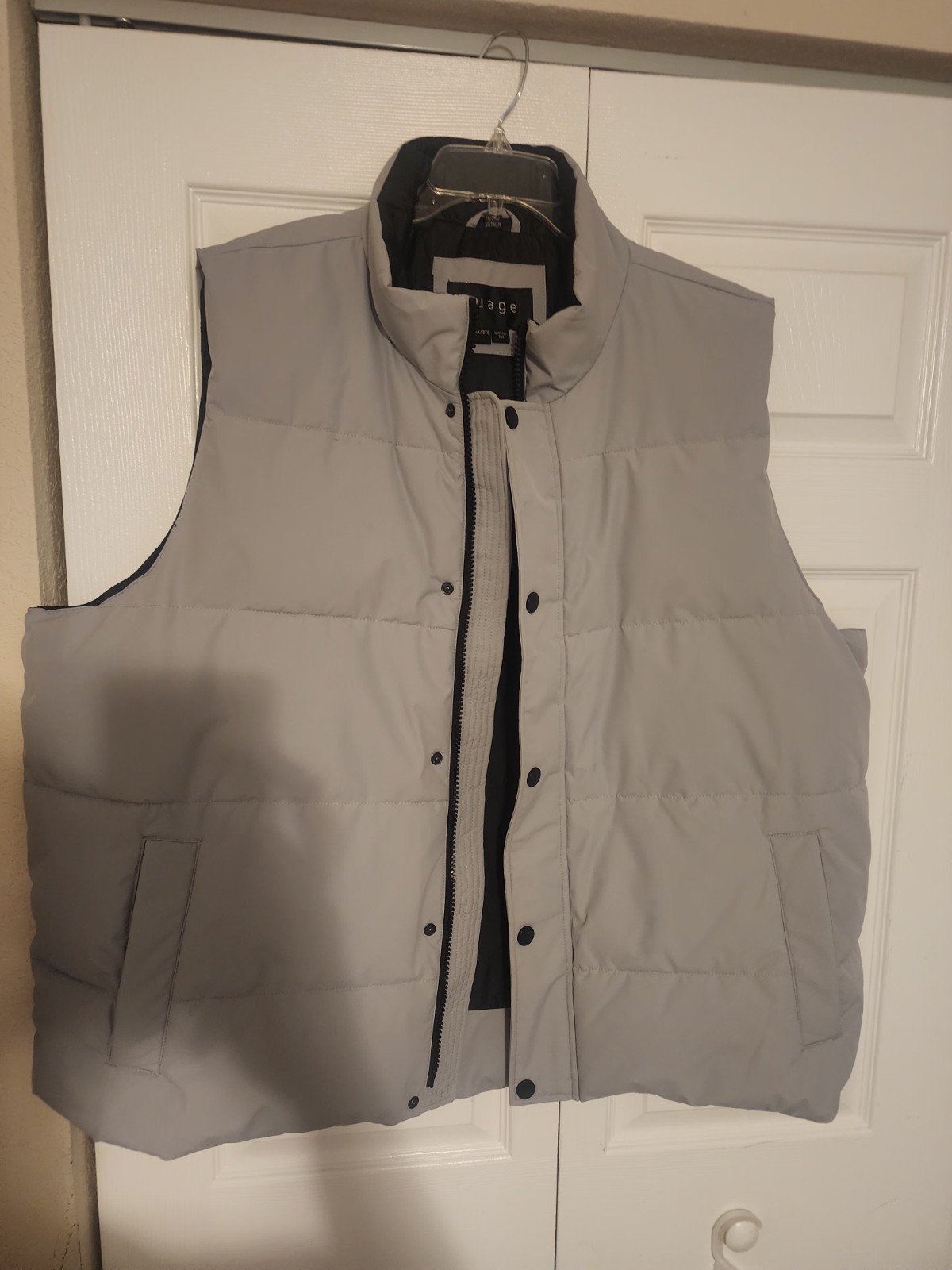 Nuage Mens Gray Puffer Vest 2X/2TG Nylon Full Zip Pockets Snap Button