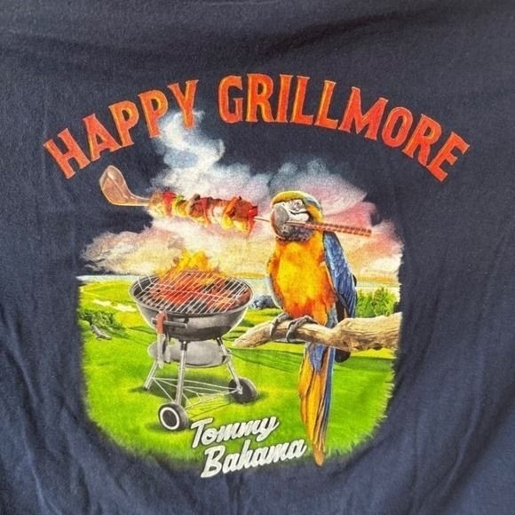 Tommy Bahama Mens Happy Grillmore Graphic T-Shirt Navy Blue Parrot BBQ Golf Tee
