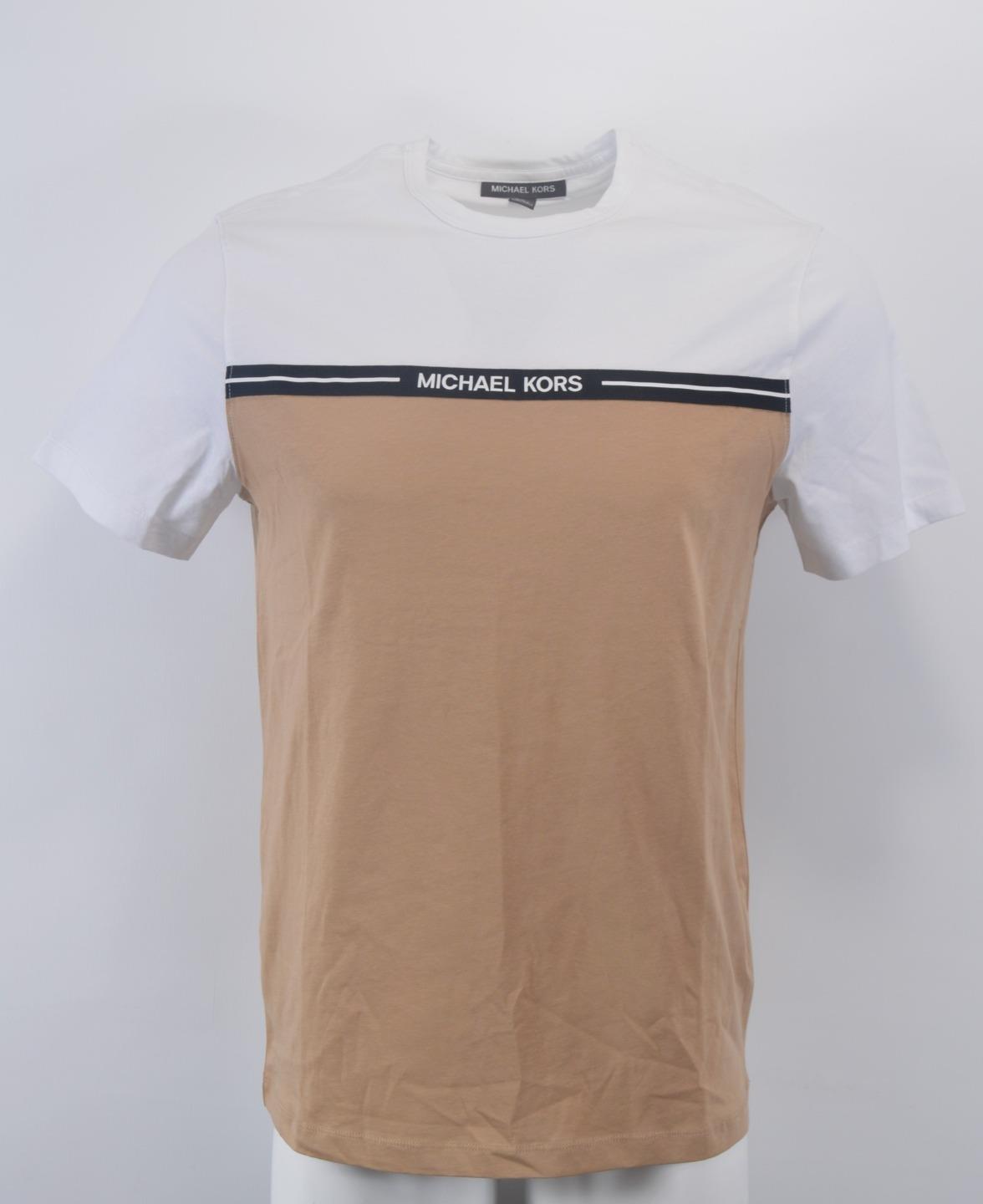 New Michael Kors Colorblock Logo Cotton Short Sleeve T Tee Shirt BEIGE/WHITE M