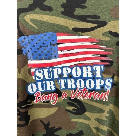 Port & Company Mens Camo Support Our Troops Five Star Dive Bar T-Shirt Large