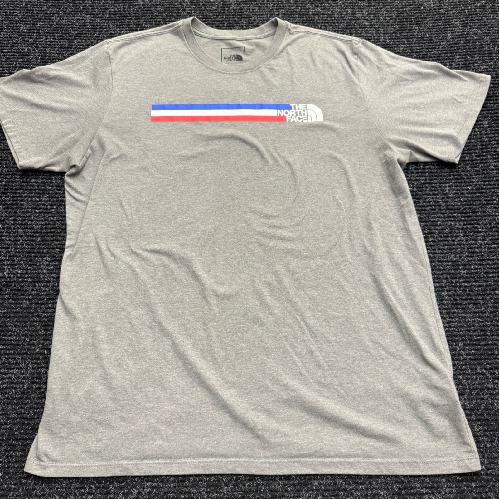 The North Face Mens XL Gray Tri-Color Stripe Graphic Logo Short Sleeve T-Shirt