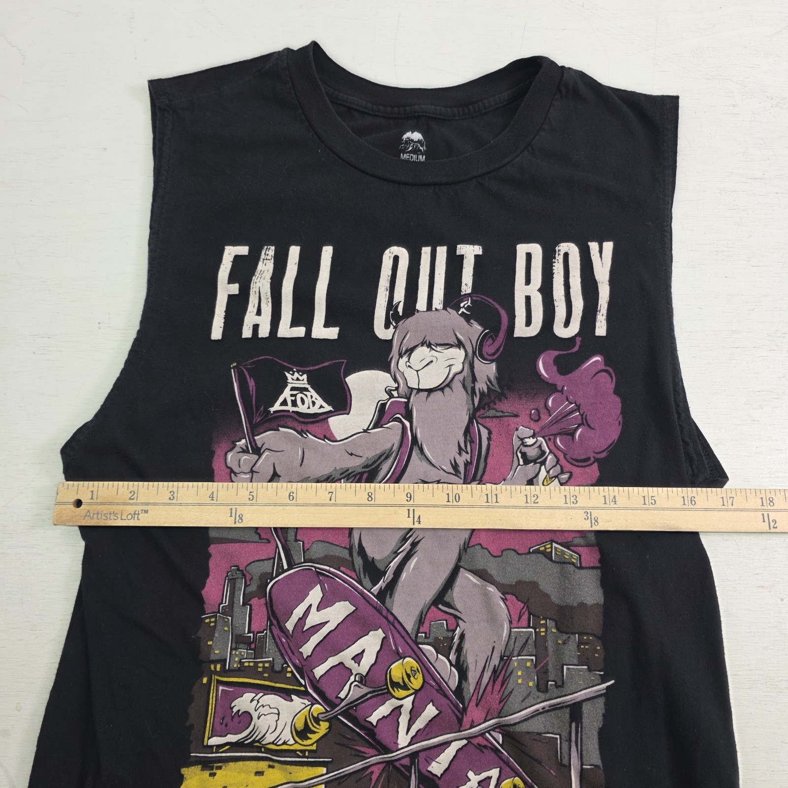 Fall Out Boy Sleeveless Long Tank Black Shirt Concert MANIA Llama Graffiti Sz M