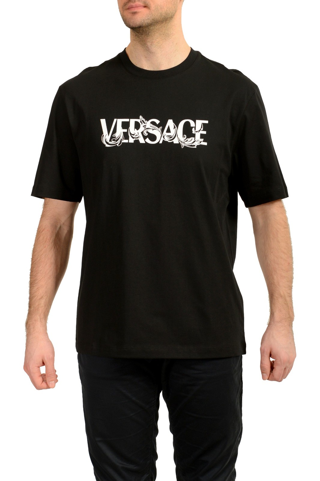 Versace Men’s Black Logo Print Crewneck Short Sleeve T-Shirt US 3XL IT 58