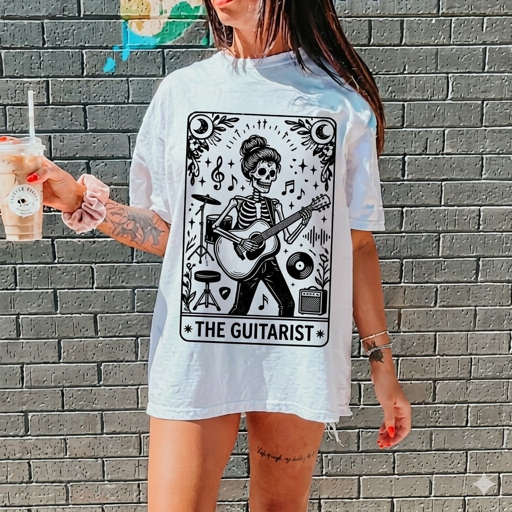 The Guitarist Tarot Card Trendy Skeleton Birthday Gift For Guitar Lover T-Shirt