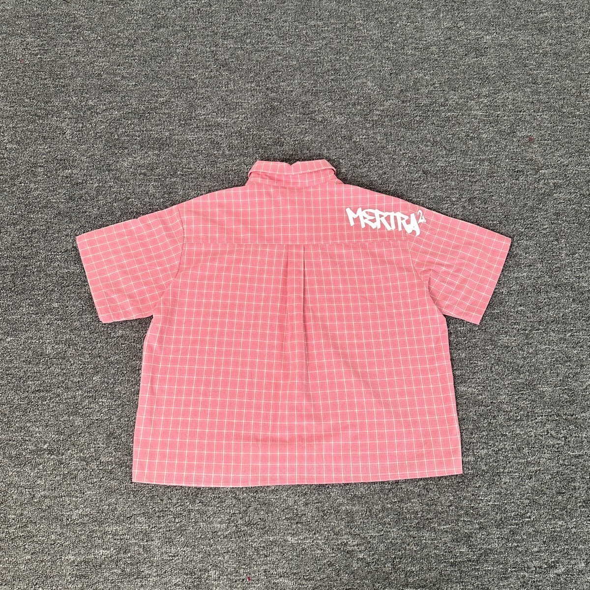 Mertra letter-printed checked shirt – loose-fitting casual short-sleeved shirt