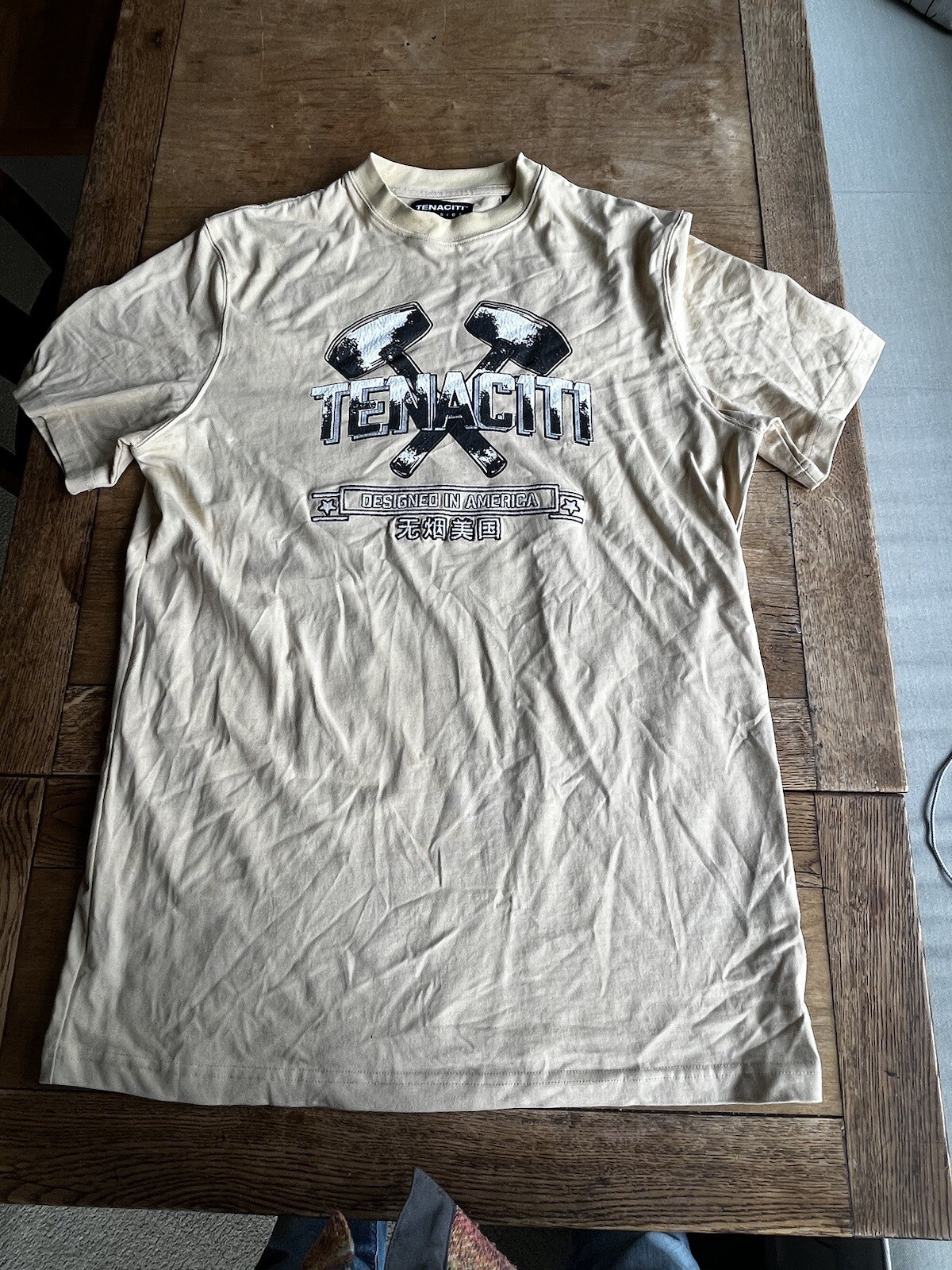 TENACITI STUDIOS Mens Large Short-Sleeve Shirt Beige Off-white Front/Back Design