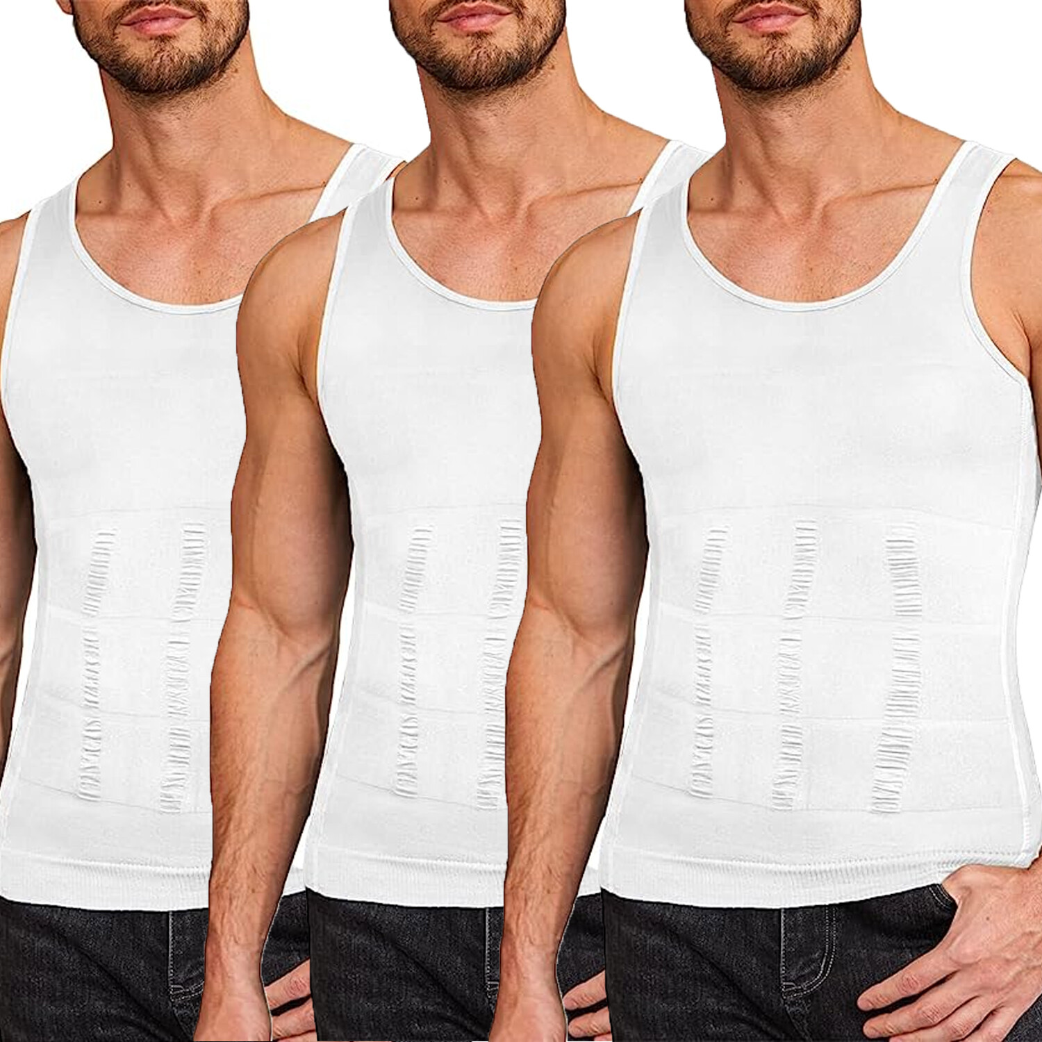 Men’s 3 Pack Compression Shirt Slimming Body Shaper Vest Gym Workout Tank Top