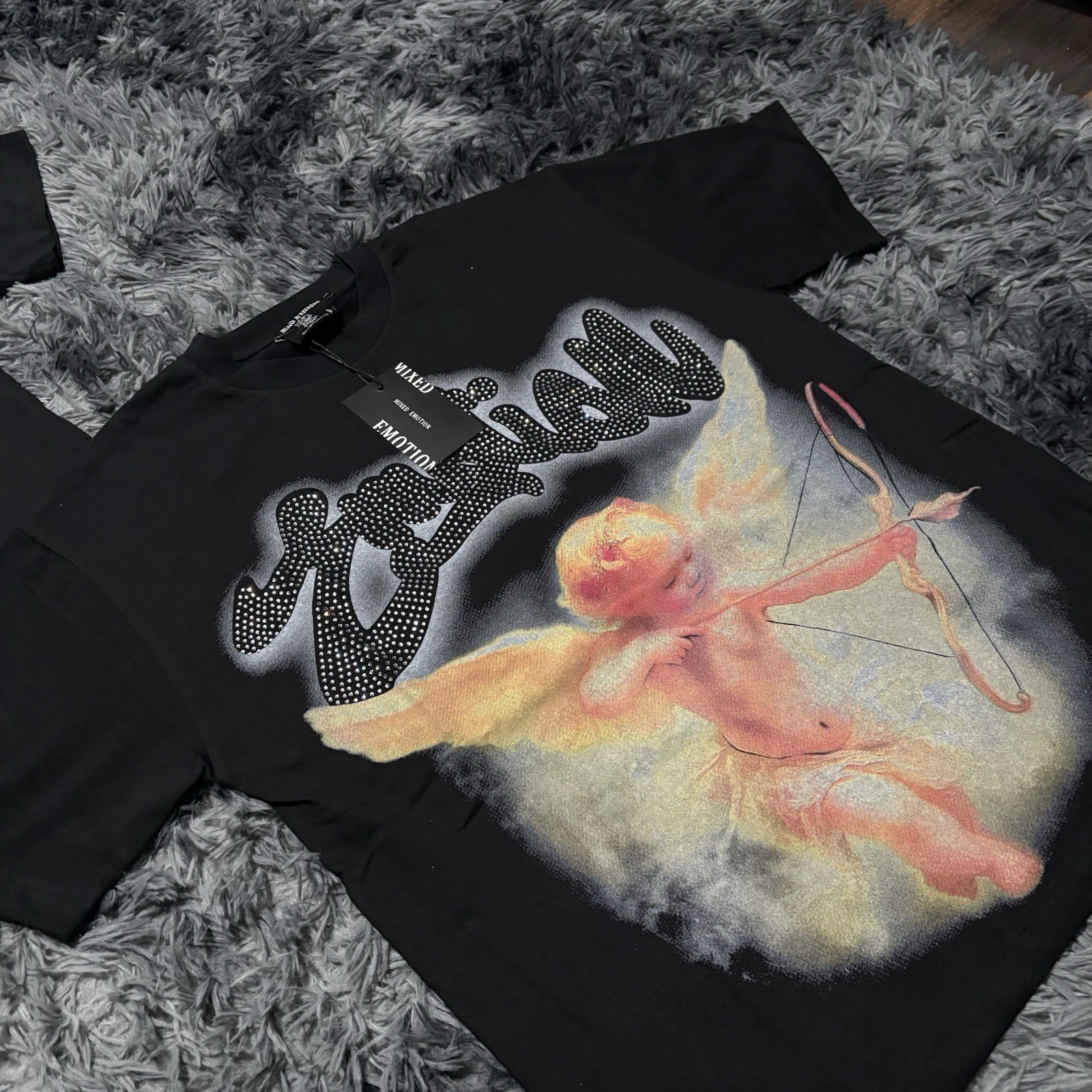 mixed emotions Black Graphic Print Men’s M Cotton Short Sleeve T-Shirt Angel