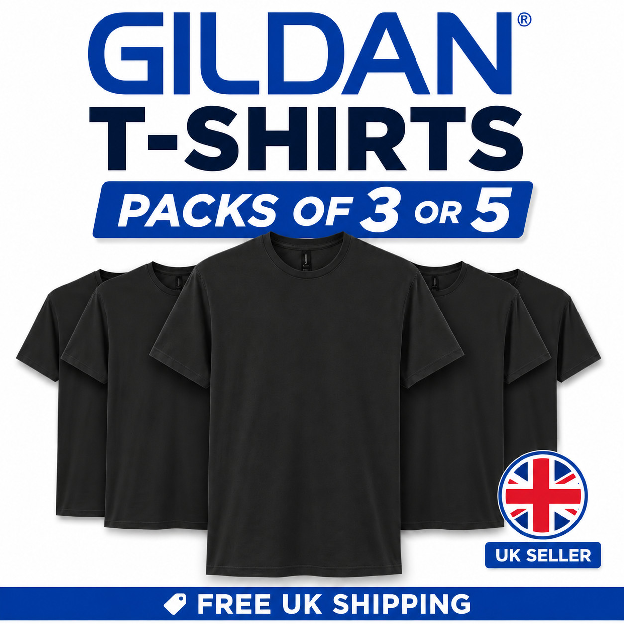Gildan Softstyle Mens T Shirts Multipack 3 or 5 Plain Cotton Black