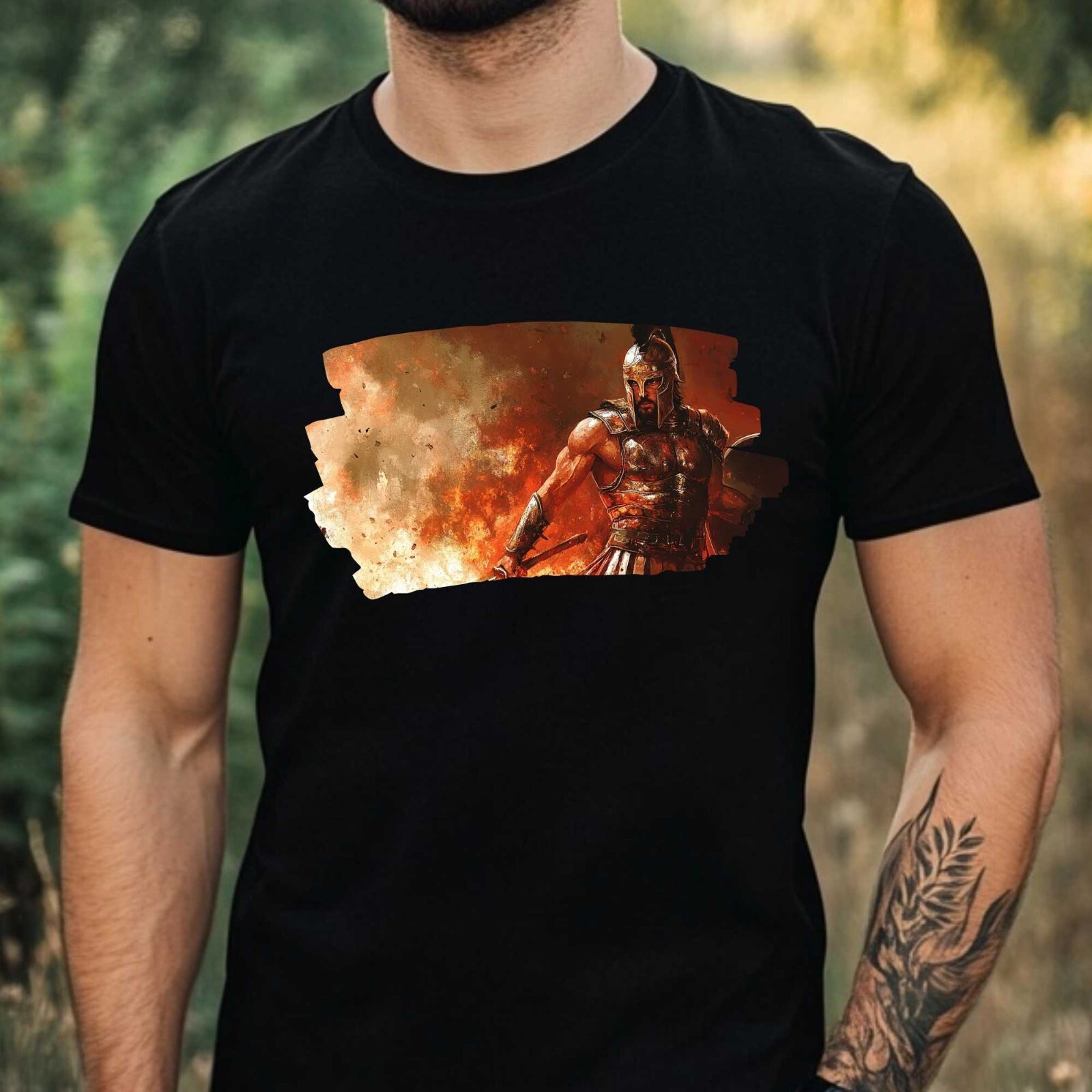 Mens Achilles Warrior Motif Cotton T-Shirt Size XS to 5XL