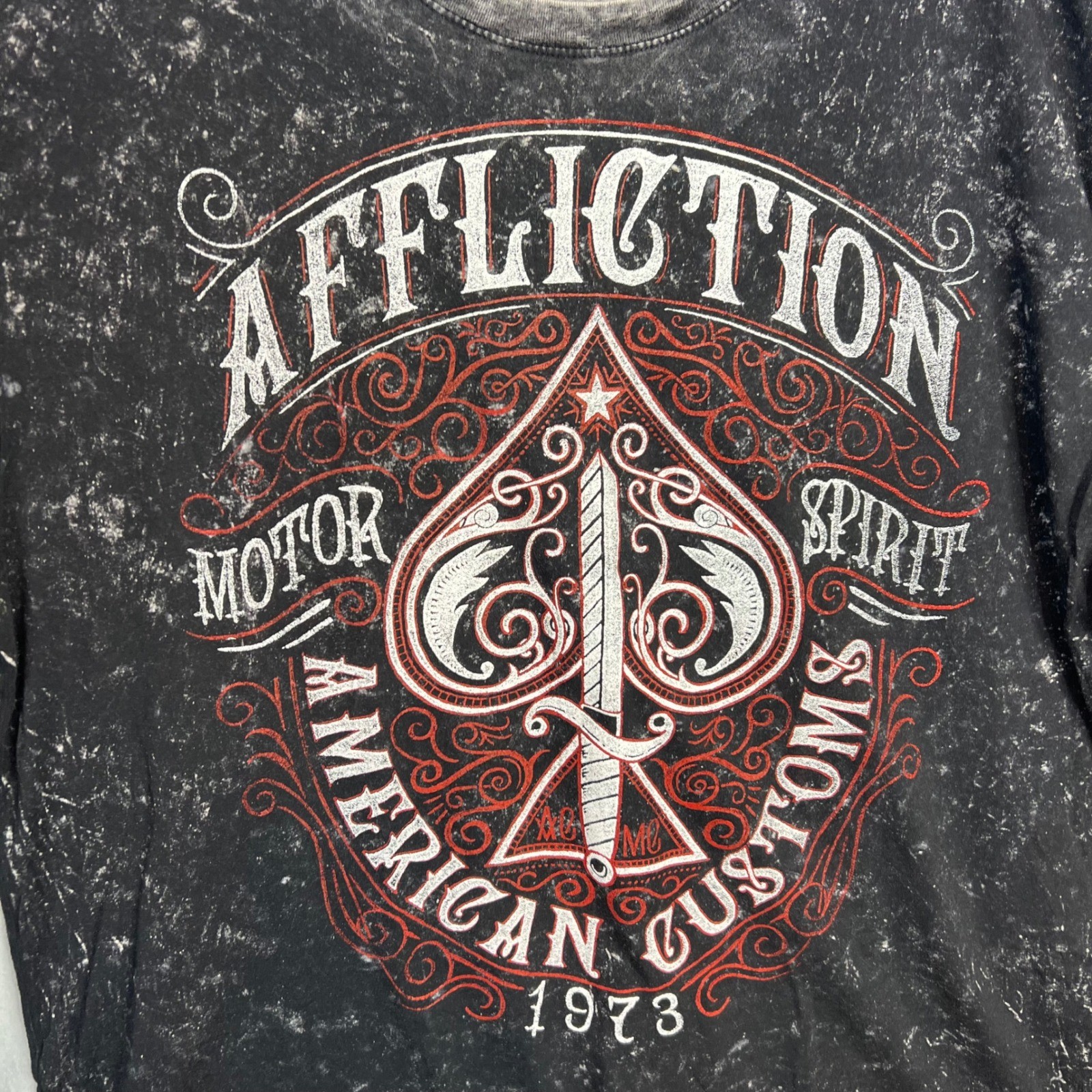 Affliction Reversible T Shirt Mens 3XL Distressed Y2K Gray Black Red Grunge NWT