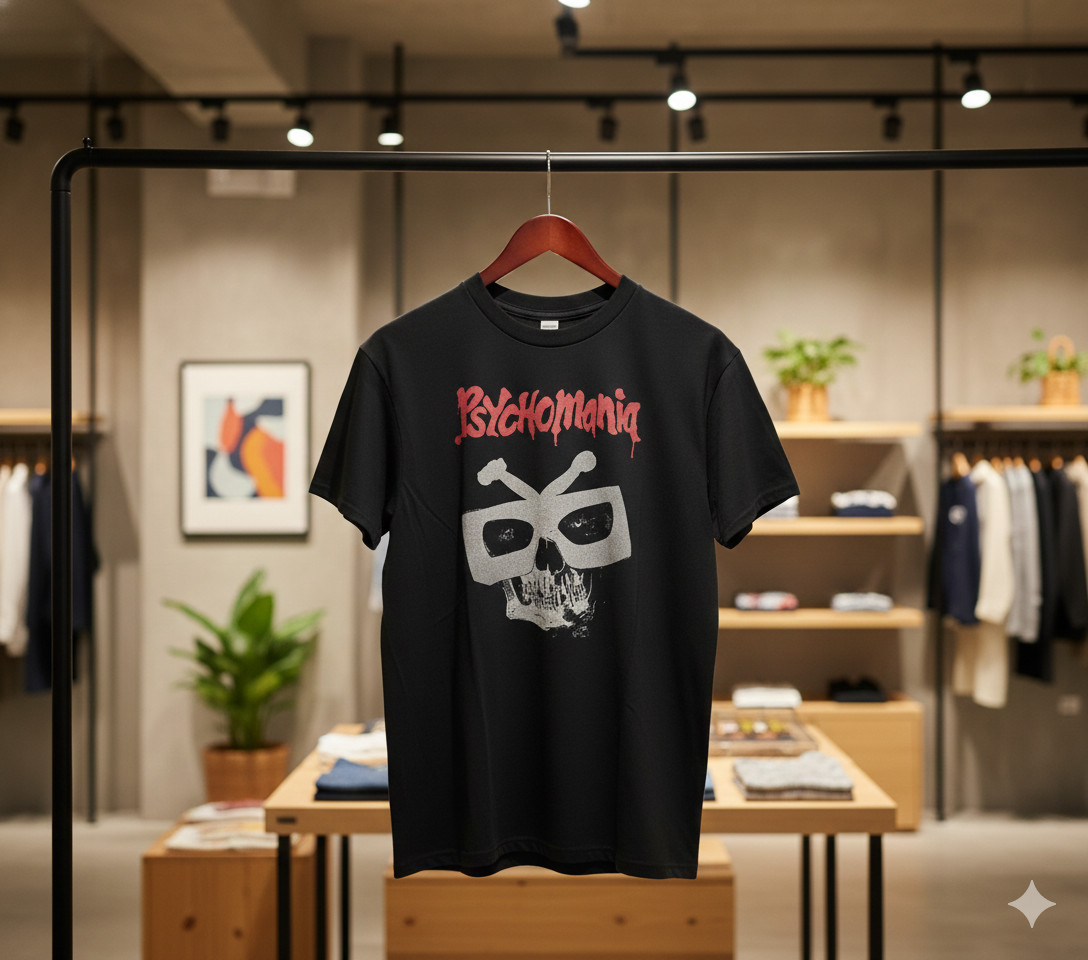 Vintage Horror Punk Style Skull Graphic Black T-Shirt – T498