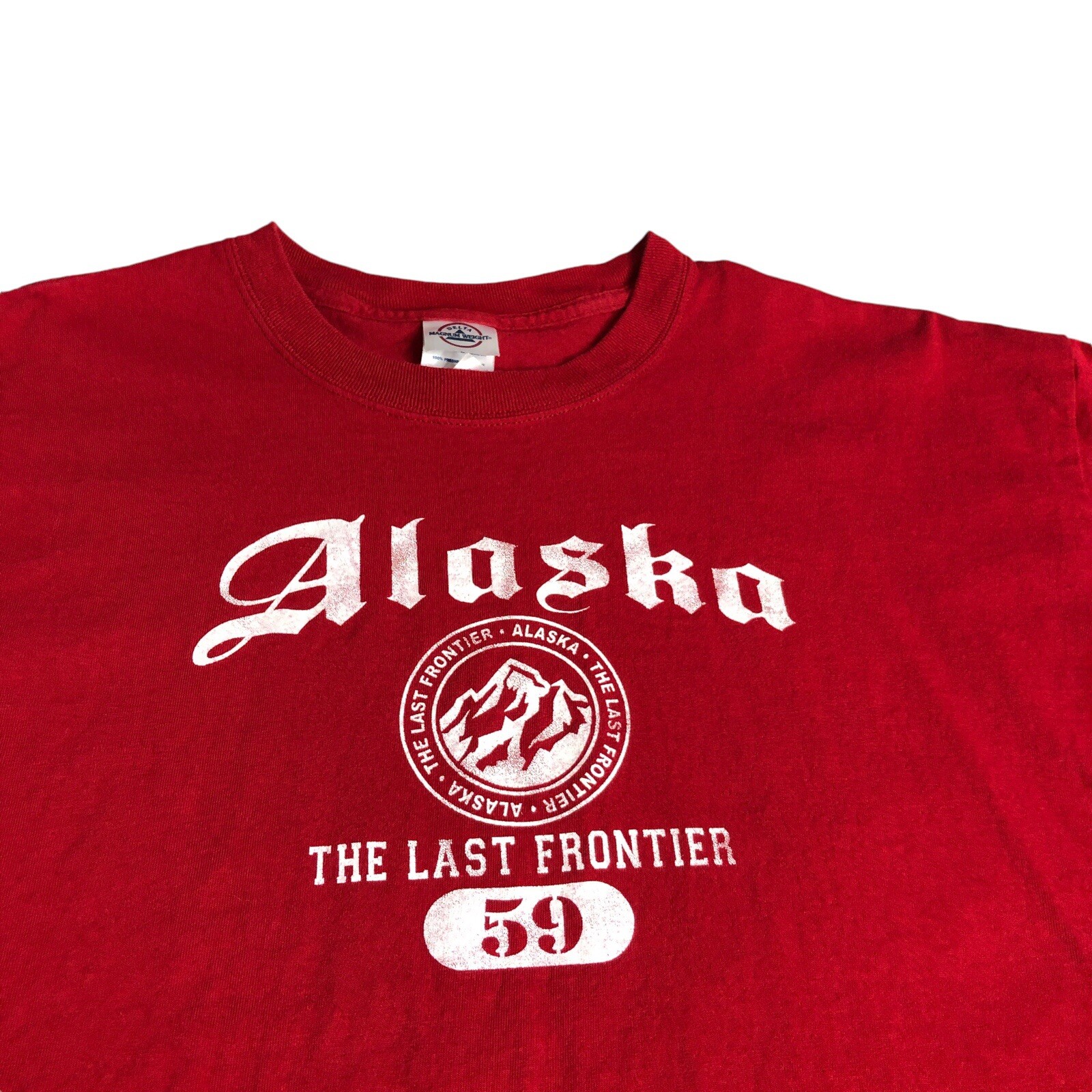 Vintage Y2K Alaska Shirt Mens XL Red The Last Frontier Graphic Cotton Outdoor