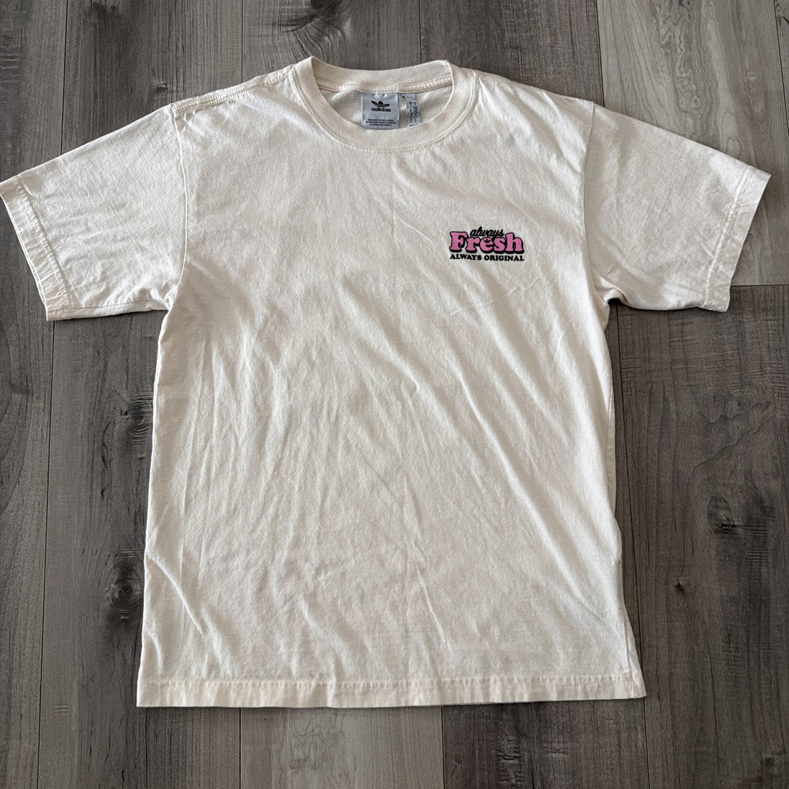 Men’s Adidas Classic Vintage “Always Fresh” Graphic Print T-Shirt Ivory White S