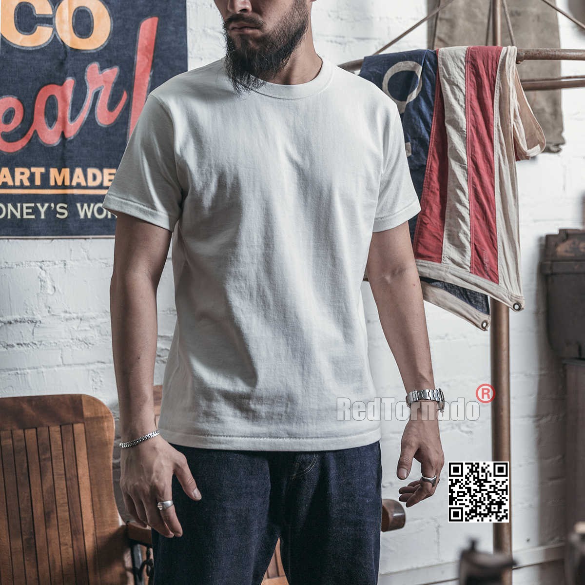BRONSON Vintage Loopwheel Tubular Athletic T-Shirt Men Basic Tee 100% Cotton t