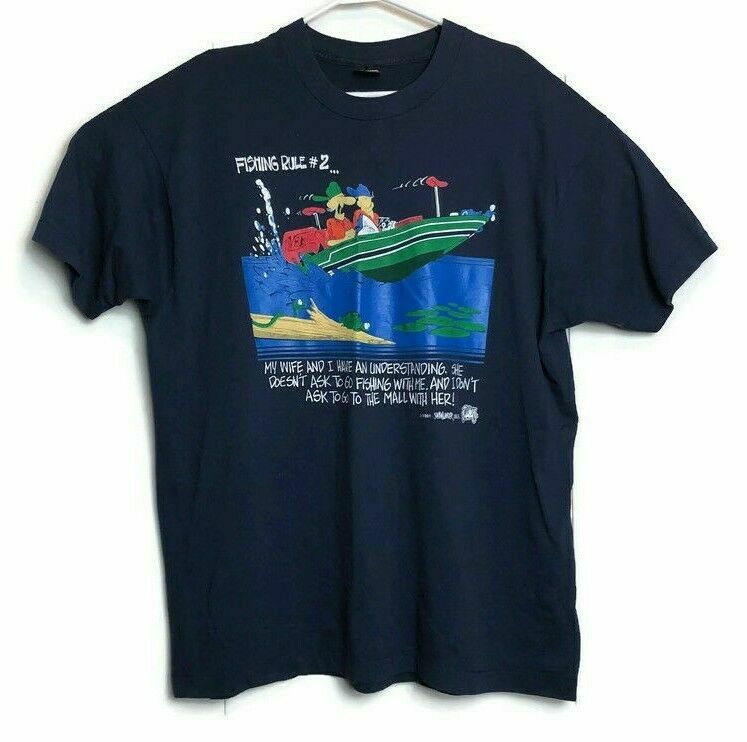 Vintage 1991 Fishing Boating T Shirt XXL Blue Nautical Wife Husband USA Made