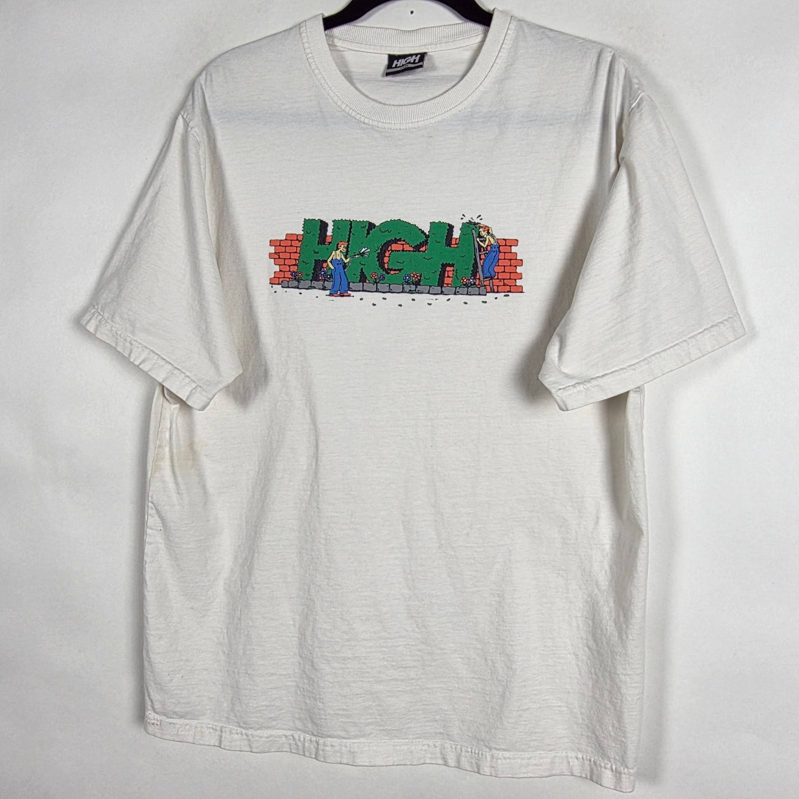 High 100% Cotton Mens Large Short Sleeve White Graphic T Shirt