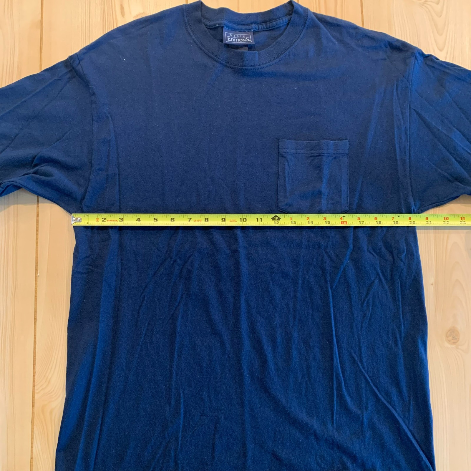 Vintage Y2K Basic Editions Retro Solid Plain Blank Navy Blue Pocket T-Shirt M