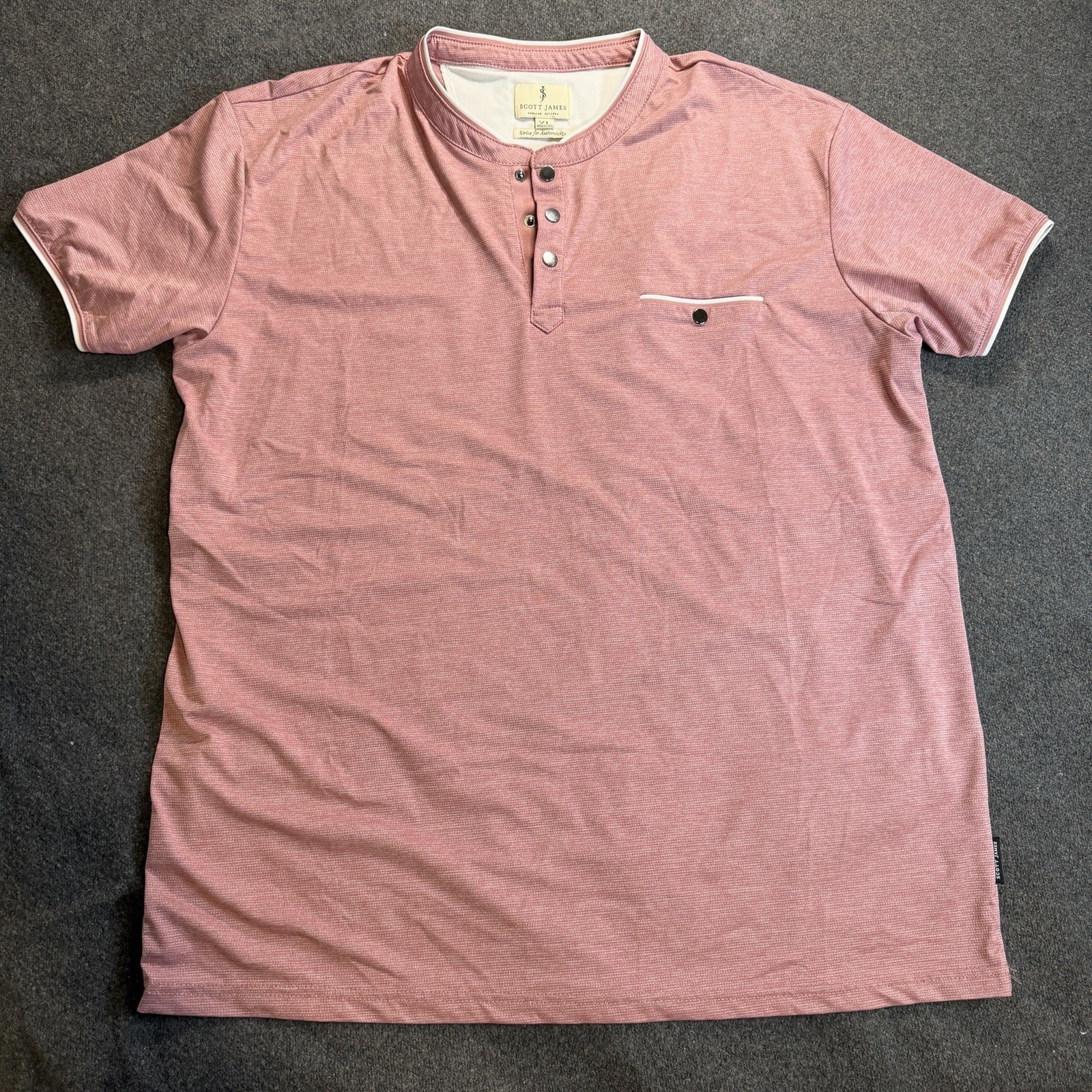 Scott James Men’s XL Pink Solid Henley Short Sleeve Chest Pocket T-Shirt