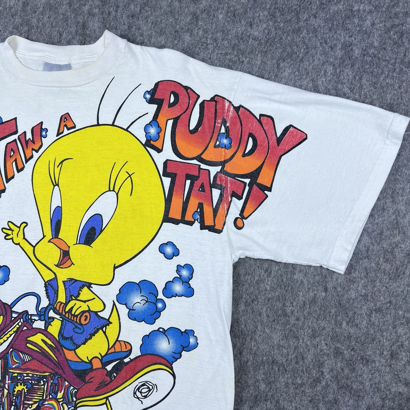 Vtg 90’s Tweety Bird Sylvester Men’s T-Shirt Motorcycle Double Graphic Size XL