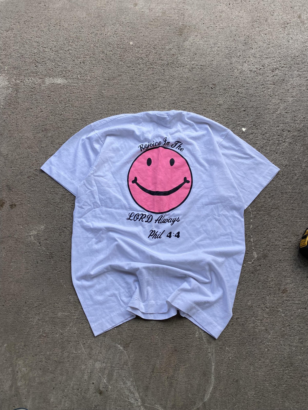 Screen Stars Best Shirt Mens L White Pink Smiley Graphic Phil 4:4 Christian Tee