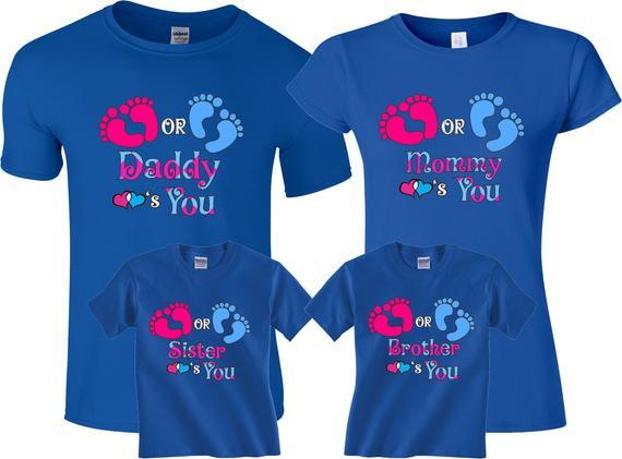 Pink Blue Gender Reveal Pregnant Expected Baby Family Funny Matching Cute Shirts