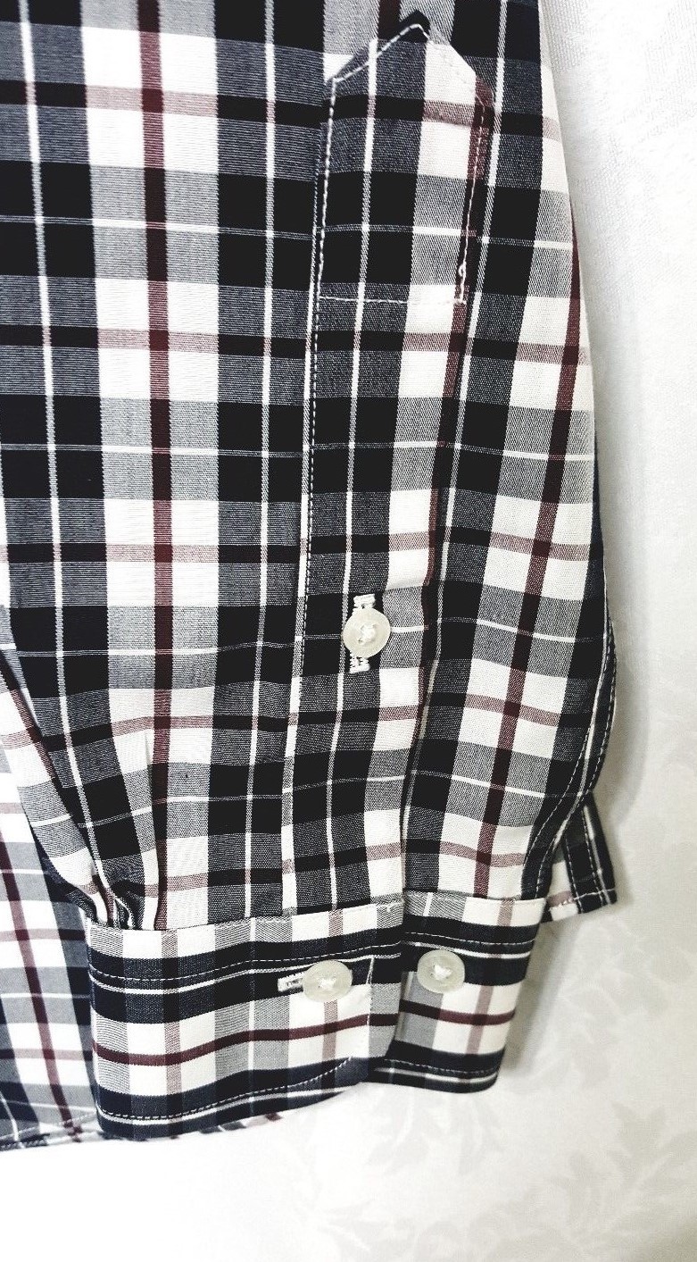 Brooks Brothers Men Shirt Blue/White/Red Plaid Botton Front Non Iron 100% Cotton