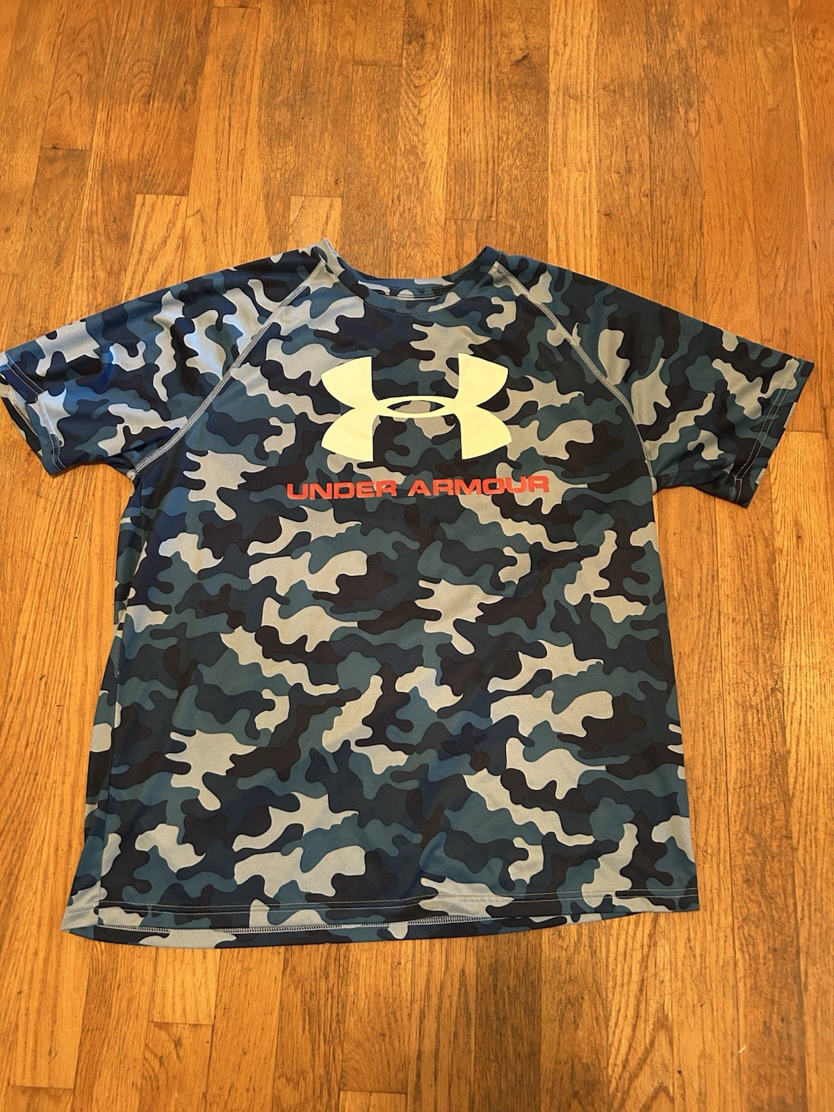Under Armour Baseball Tee T-Shirt Adult Large Blue Cammo Short Sleeve